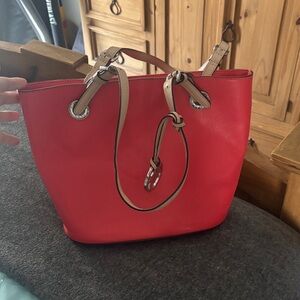 Michael Kors Red and Beige Tote Bag